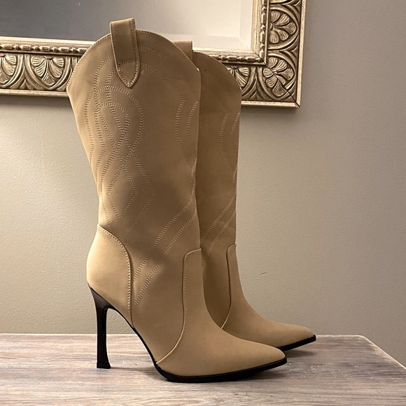 Forever 21 Shoes - Faux suede nude heeled pointed toe western boots